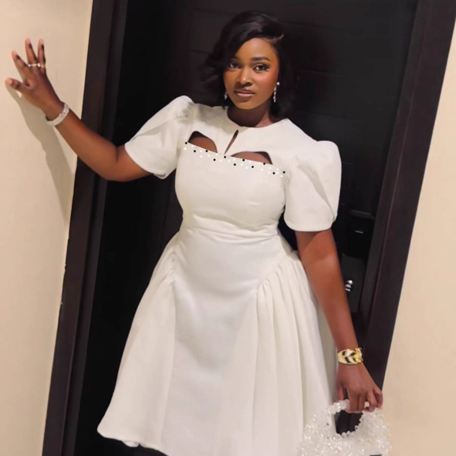 Damen Kleid mit eleganten Puffärmeln und raffinierten Cut-Outs R&B