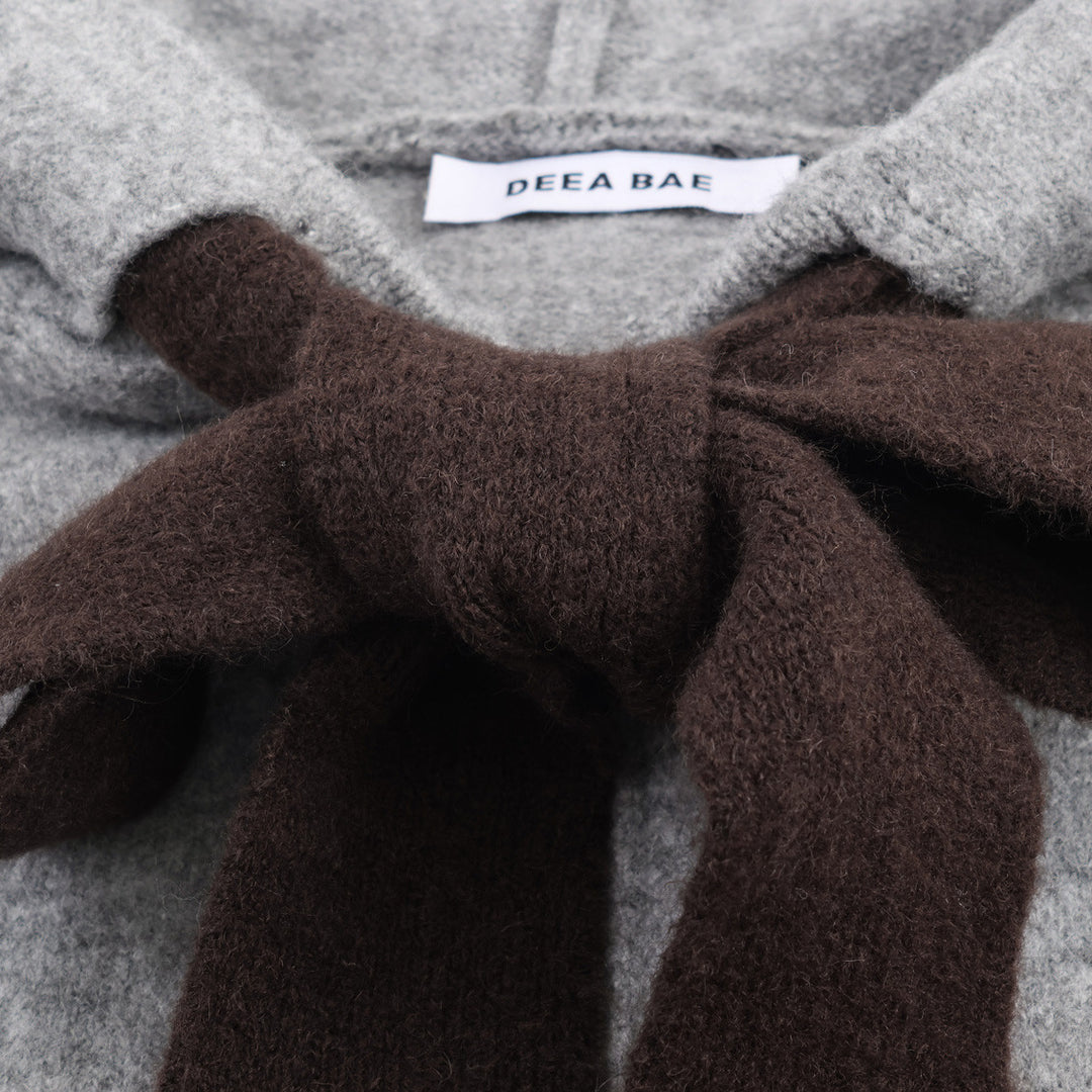 Damen Strickjacke mit Kapuze und dekorativem Schleifenverschluss R&B