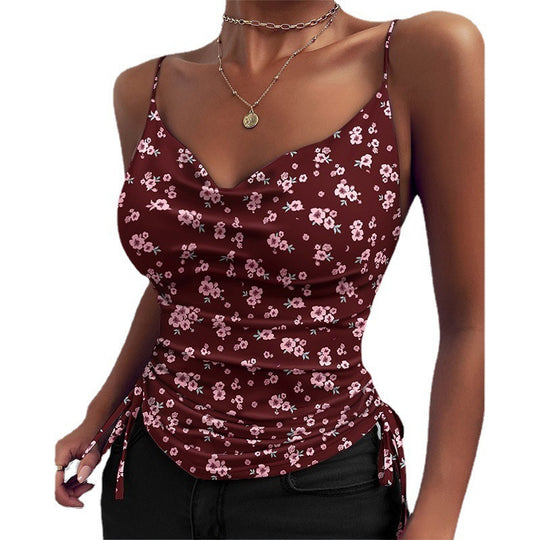 Damen modisches Satin-Spaghetti-Top mit Leopardenmuster und verstellbaren Rädchen R&B