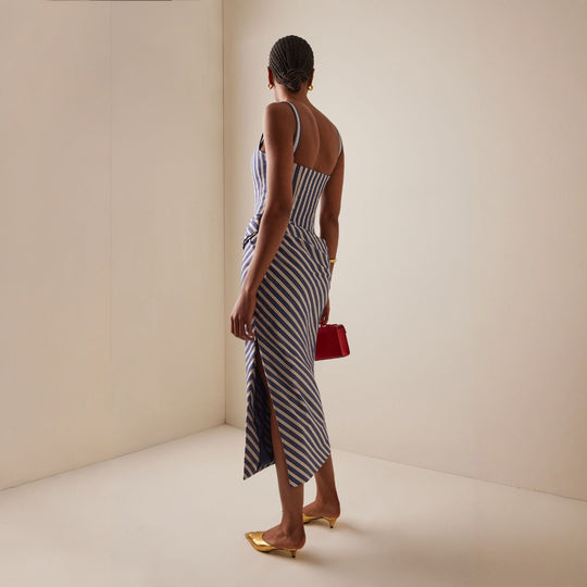 Damen Maxikleid mit asymmetrischen Drapierungen und hohem Schlitz R&B