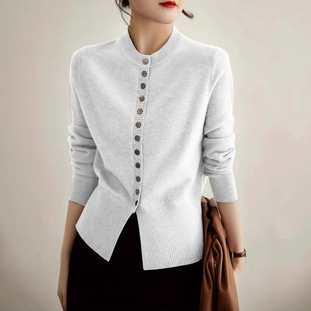 Damen modische Strickjacke mit Knopfleiste und Rippstrickdetails R&B