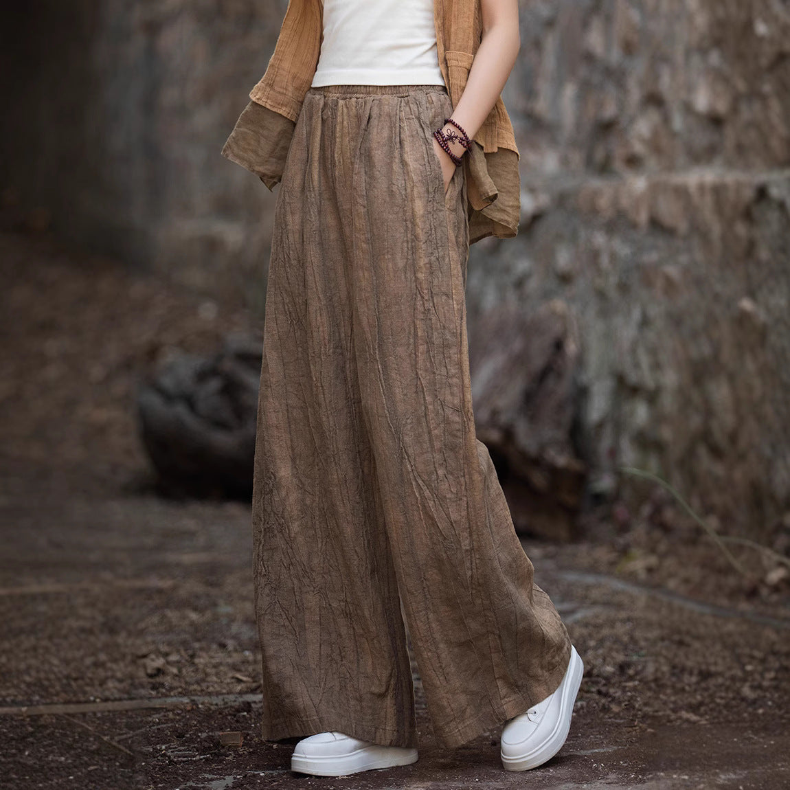 Damen weite Leinenhose mit strukturiertem Finish R&B