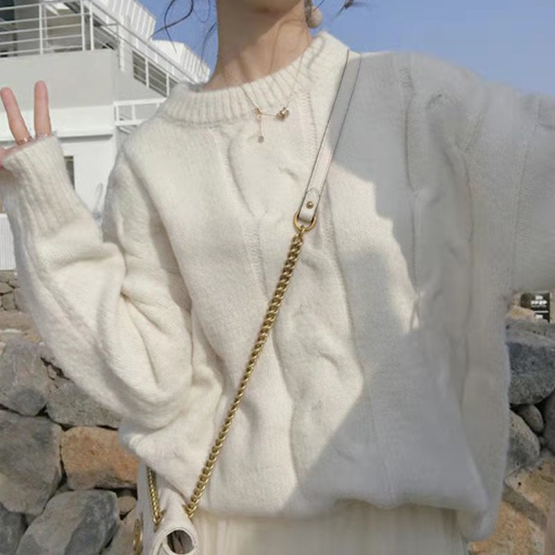 Damen Grobstrickpullover mit modischem Zopfdesign und weitem Schnitt R&B