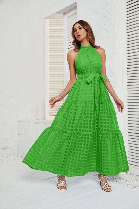 Damen Maxikleid mit elegantem Halterneck und luftigen Rüschen R&B