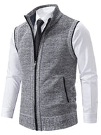 Herren elegante Strickweste mit hohem Kragen und praktischen Reißverschlusstaschen R&B