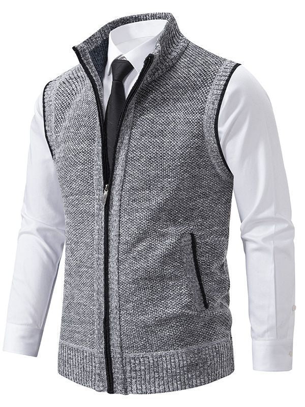 Herren elegante Strickweste mit hohem Kragen und praktischen Reißverschlusstaschen R&B
