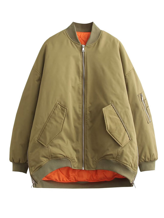 Damen oversized Bomberjacke mit technischen Details und praktischen Taschen R&B