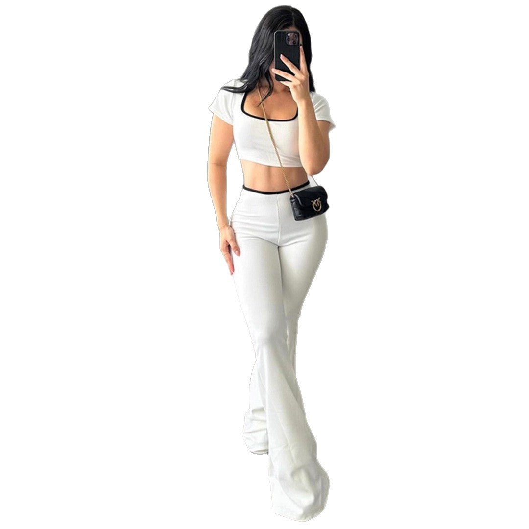 Damen sportliches Zweiteiler-Set mit weitem Bein und kurzem Oberteil R&B