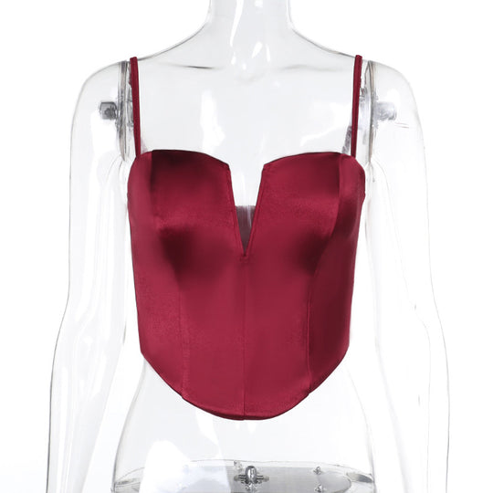 Damen Satin-Bustier mit V-Ausschnitt und verstellbaren Trägern R&B