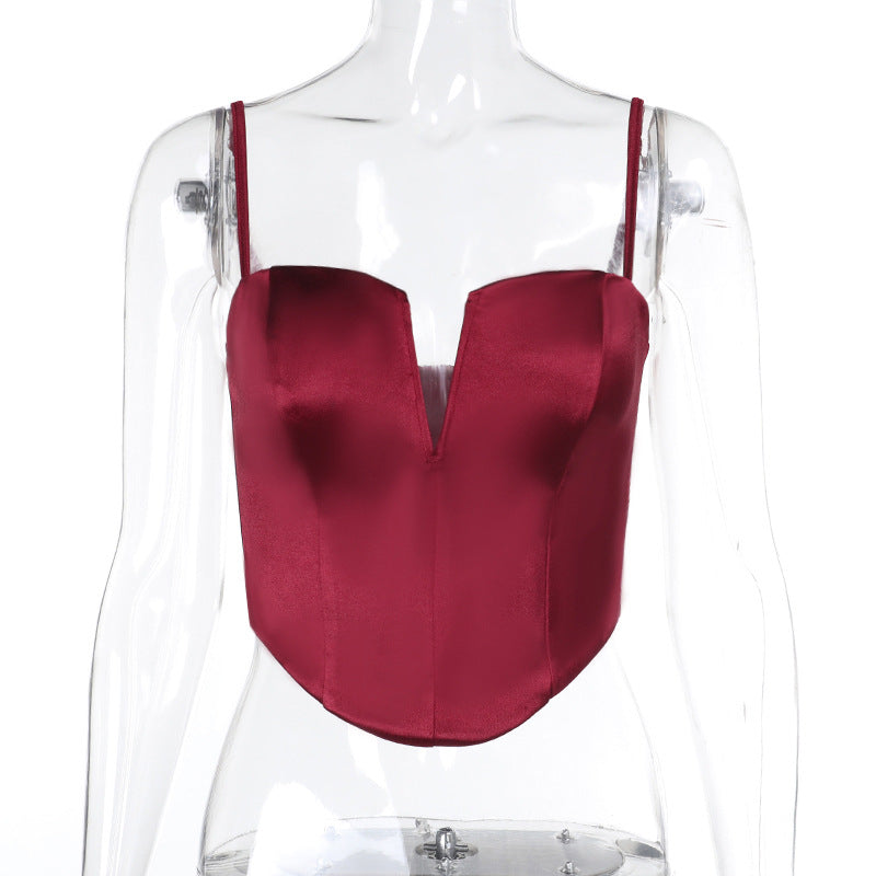Damen Satin-Bustier mit V-Ausschnitt und verstellbaren Trägern R&B