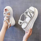 Damen Glamouröse Plateau-Sandalen mit verzierter Riemchenführung