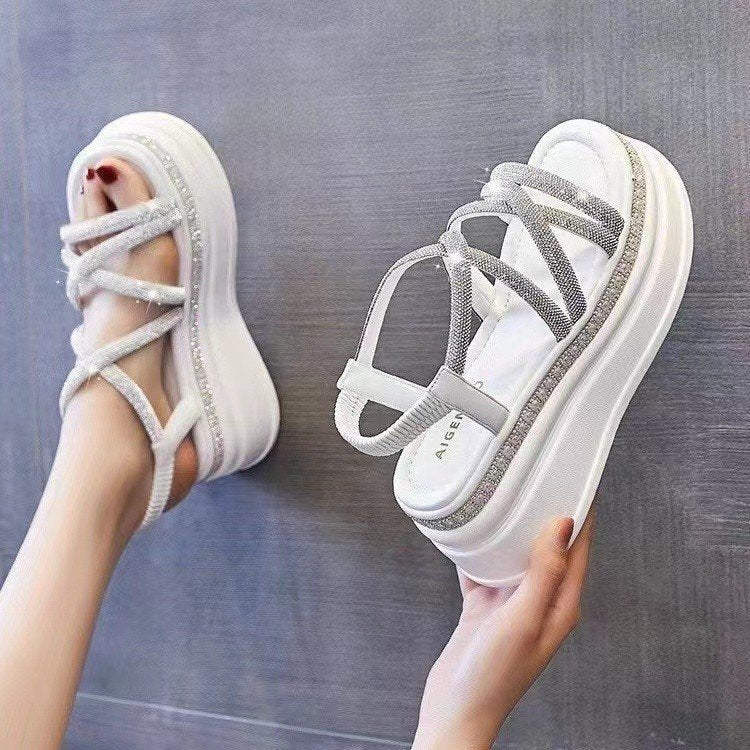 Damen Glamouröse Plateau-Sandalen mit verzierter Riemchenführung