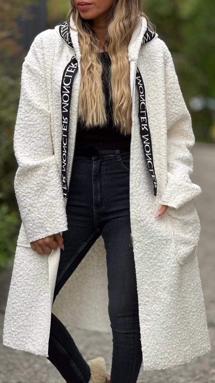 Damen Modischer Oversized-Fleece-Mantel mit praktischen Taschen und Kapuze R&B