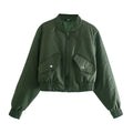 Damen modische cropped Bomberjacke mit praktischen Taschen und elastischen Bündchen R&B