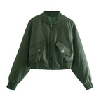 Damen modische cropped Bomberjacke mit praktischen Taschen und elastischen Bündchen R&B