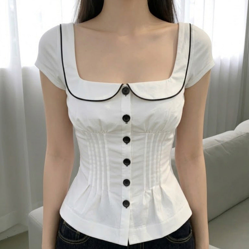 Damen tailliertes Blusenshirt mit schickem Kragen R&B