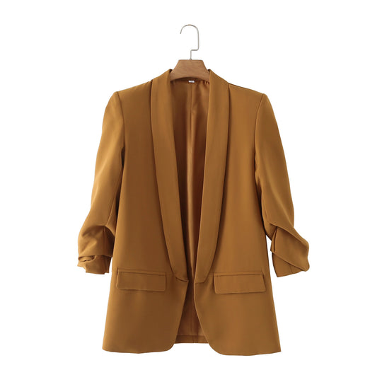 Damen eleganter Blazer mit gekrempelten Ärmeln und praktischen Taschen R&B