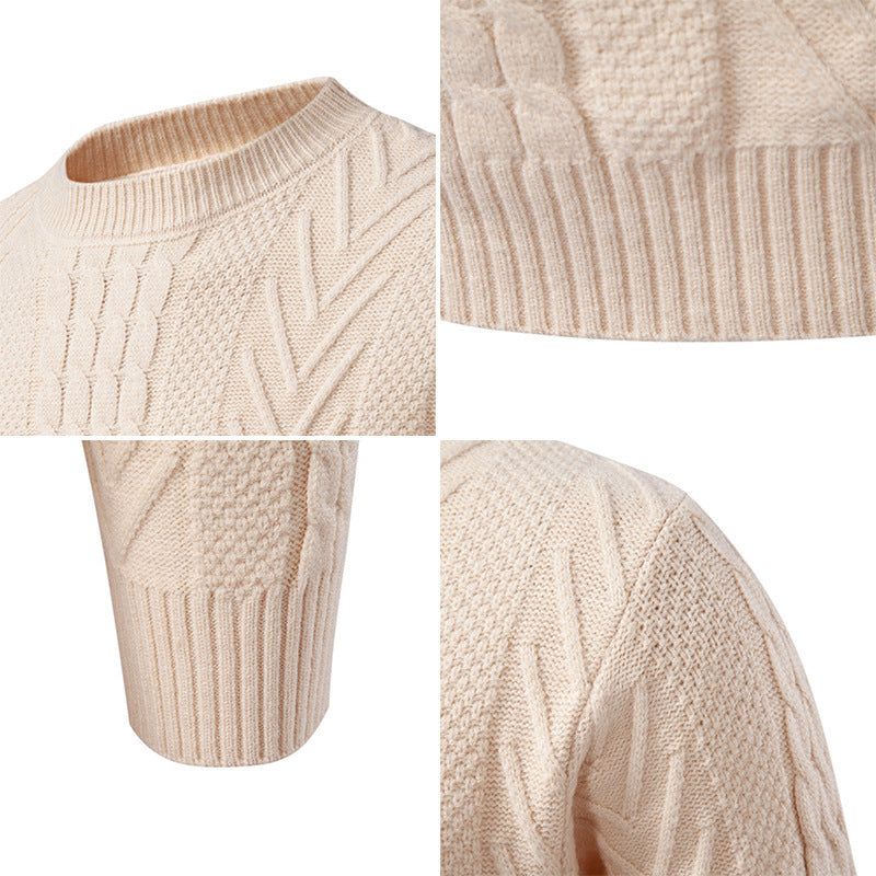 Herren Grobstrickpullover mit Zopfmuster und Rundhalsausschnitt R&B