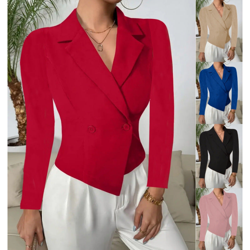 Damen Elegante Blazerjacke mit doppelt knöpfbarer Front und geschwungenem Saum R&B