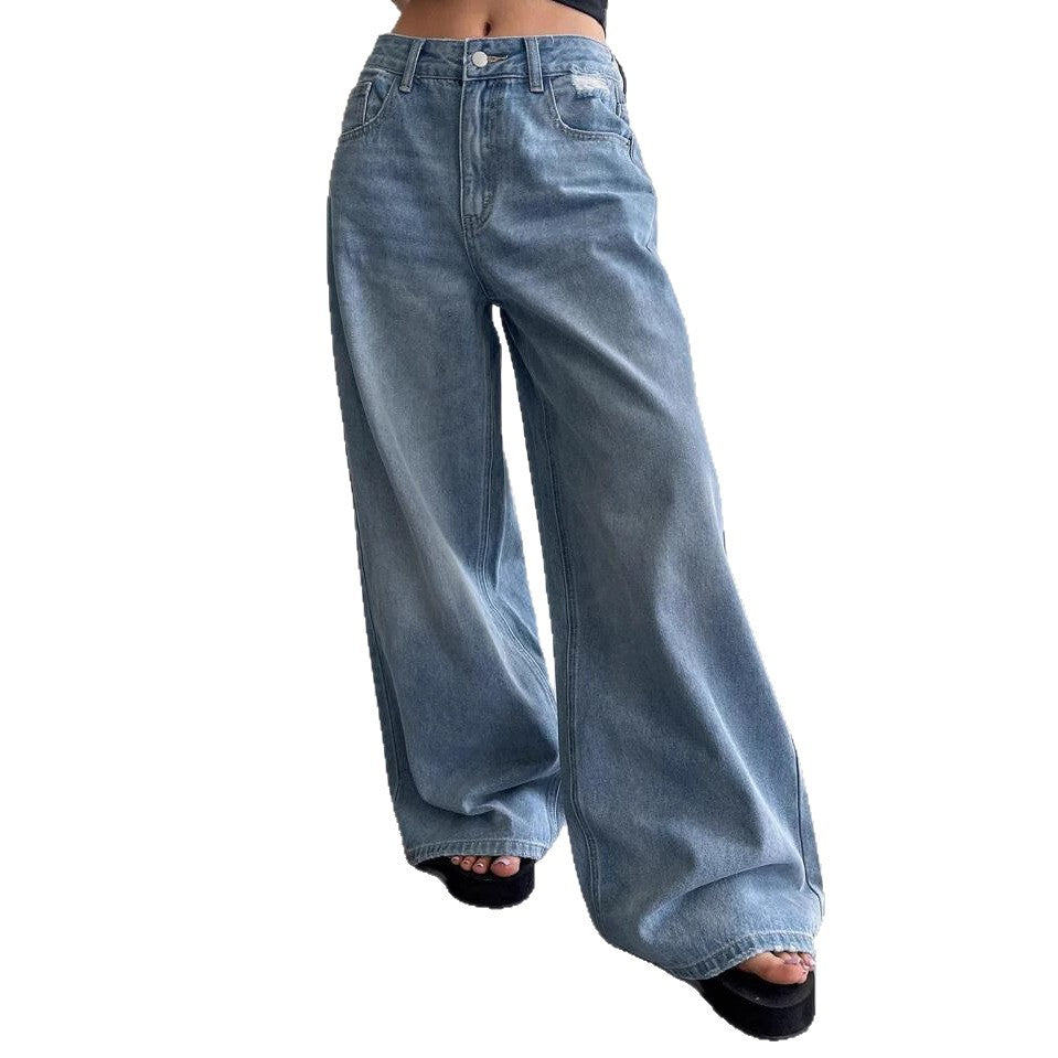 Damen Weite Jeanshose im lässigen Style mit hohem Bund und modischen Details R&B