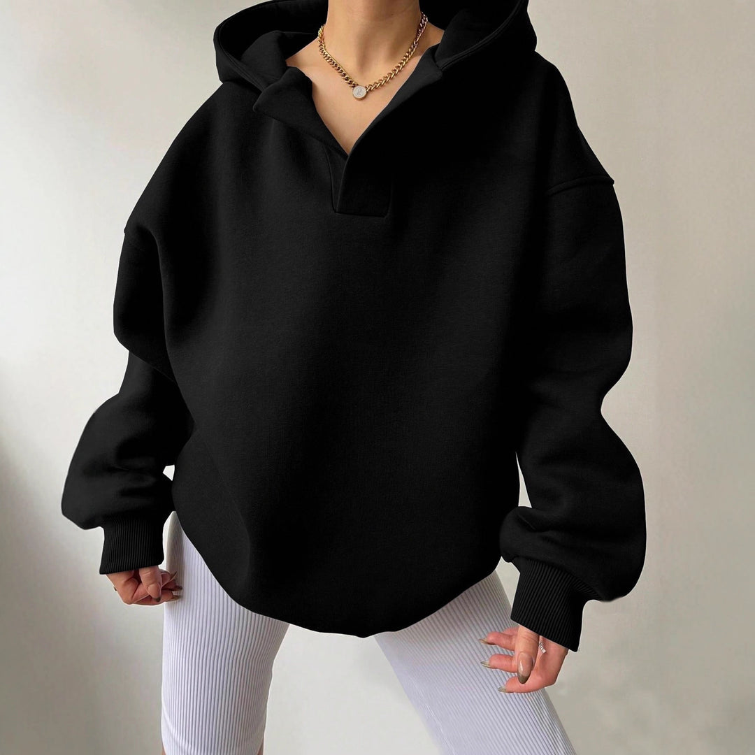 Damen Oversized Kapuzensweatshirt mit lässigem Stehkragen und langen Ärmeln R&B