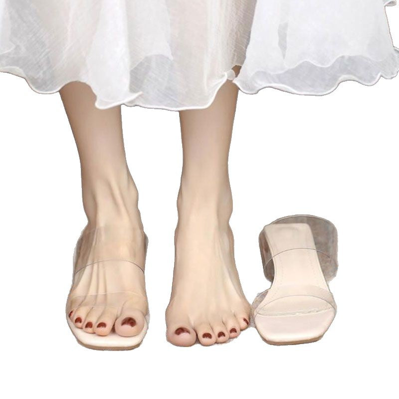 Damen Mules mit transparentem Riemendesign und glamourösem Blockabsatz R&B