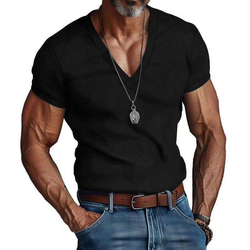 Herren Kurzarm V-Ausschnitt T-Shirt R&B