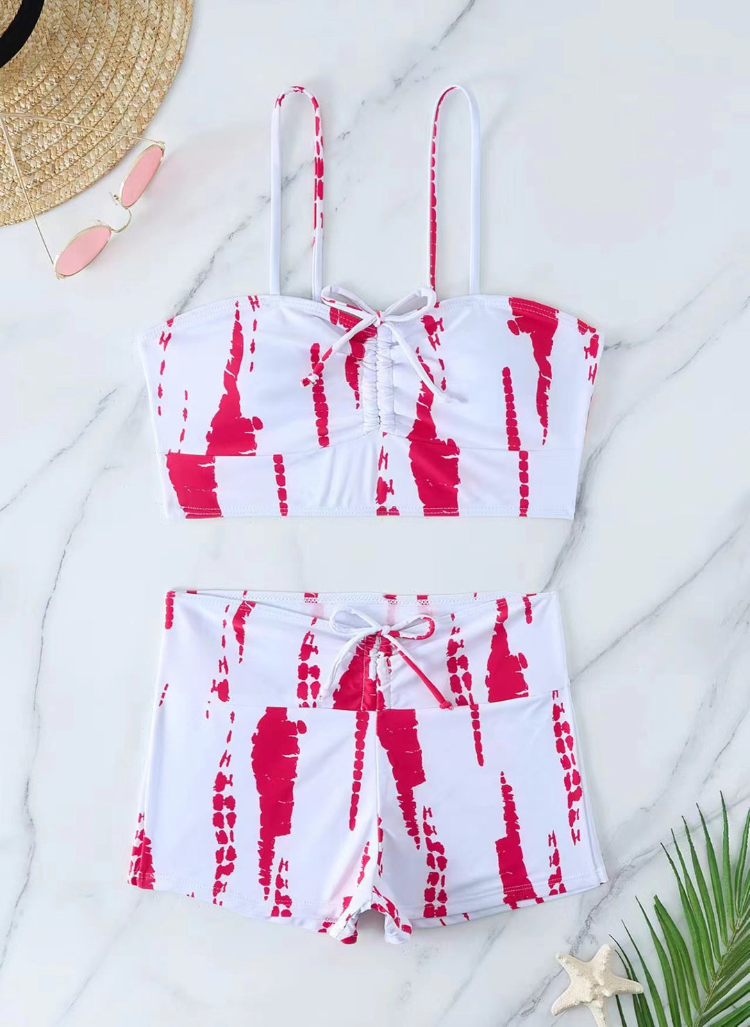 Damen Bikini mit floralem Rüschendesign und verstellbaren Trägern R&B