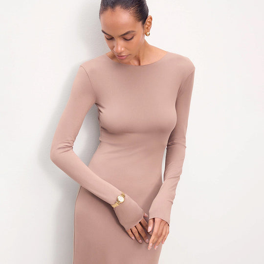 Damen Elegantes Langarm-Maxi-Kleid aus hochwertigem Jersey-Material R&B