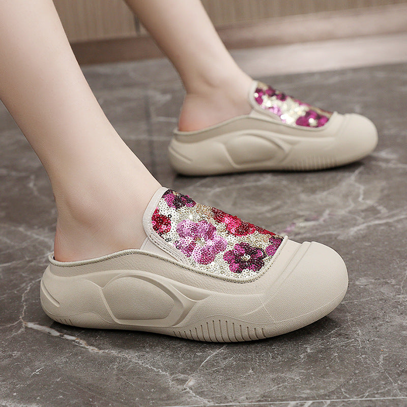 Damen modische Clogs mit schimmerndem Paillettenbesatz R&B