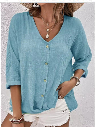 Damen Leichtes Viskosebluse mit Knopfleiste R&B