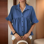 Damen Fließendes Kurzarmblusenshirt mit Rüschendetails R&B