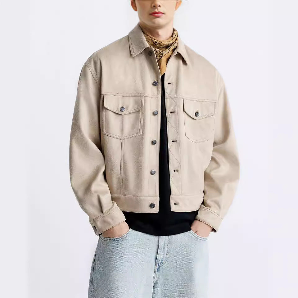 Herren lässige Wildlederjacke mit praktischen Brusttaschen und modernem Schnitt Hedi-Mode