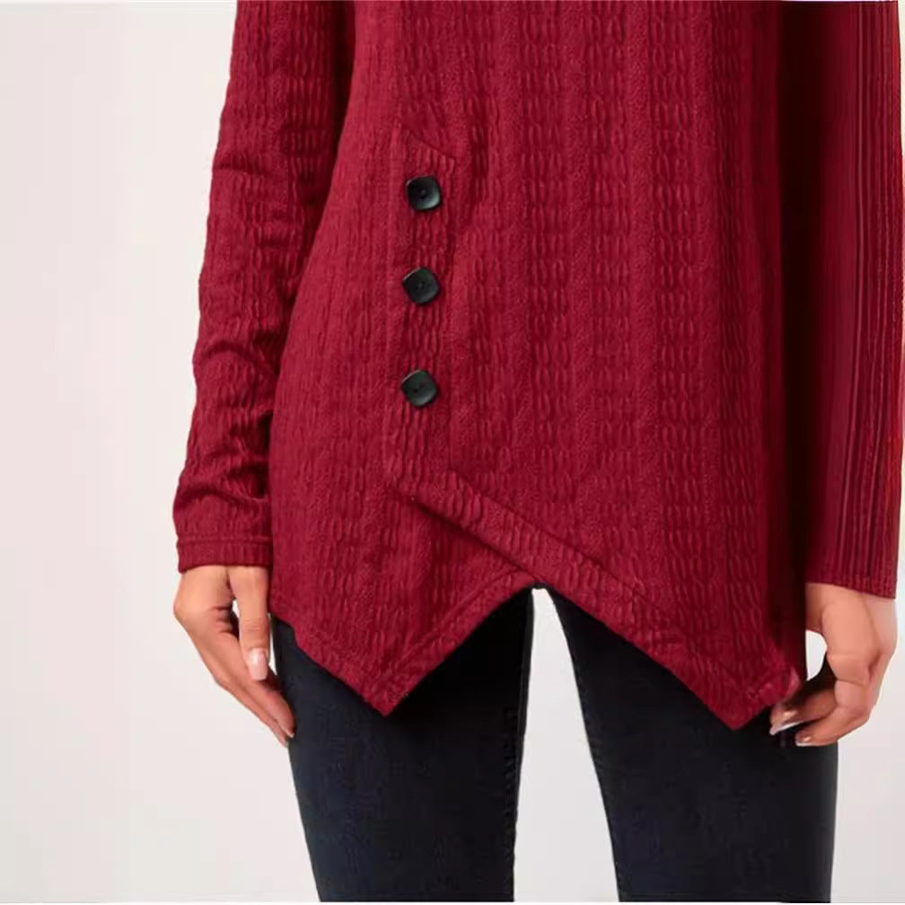 Damen asymmetrisches Langarmshirt mit Knopfdetails und strukturiertem Design R&B