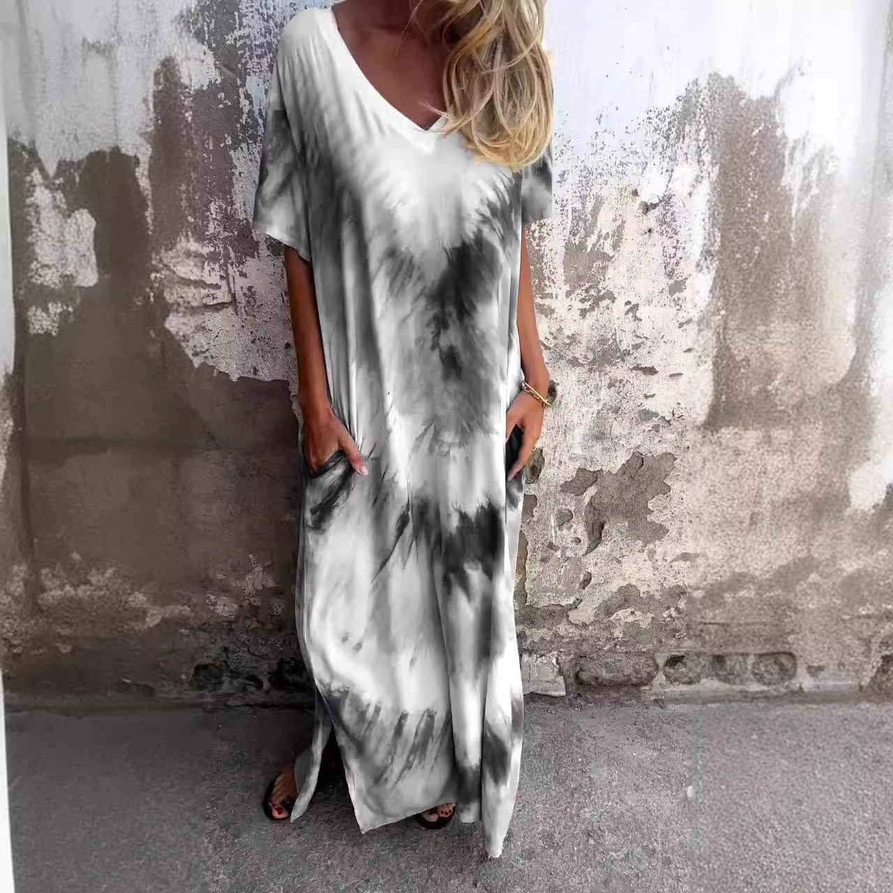 Damen Maxikleid mit lässigem V-Ausschnitt und praktischen Taschen R&B
