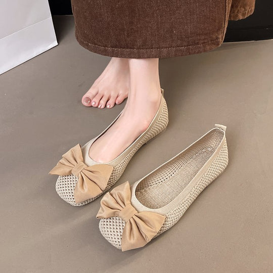 Damen elegante Ballerinas mit zierlichem Schleifen- und Perlenschmuck R&B