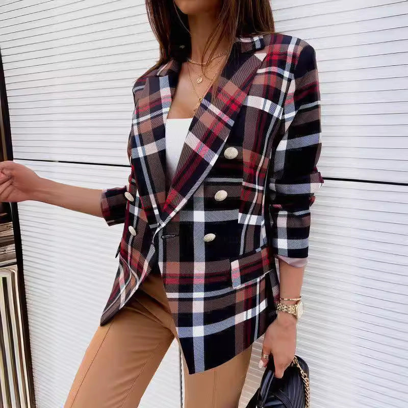 Damen Karierter Blazer mit doppelter Knopfleiste und schickem Schnitt R&B