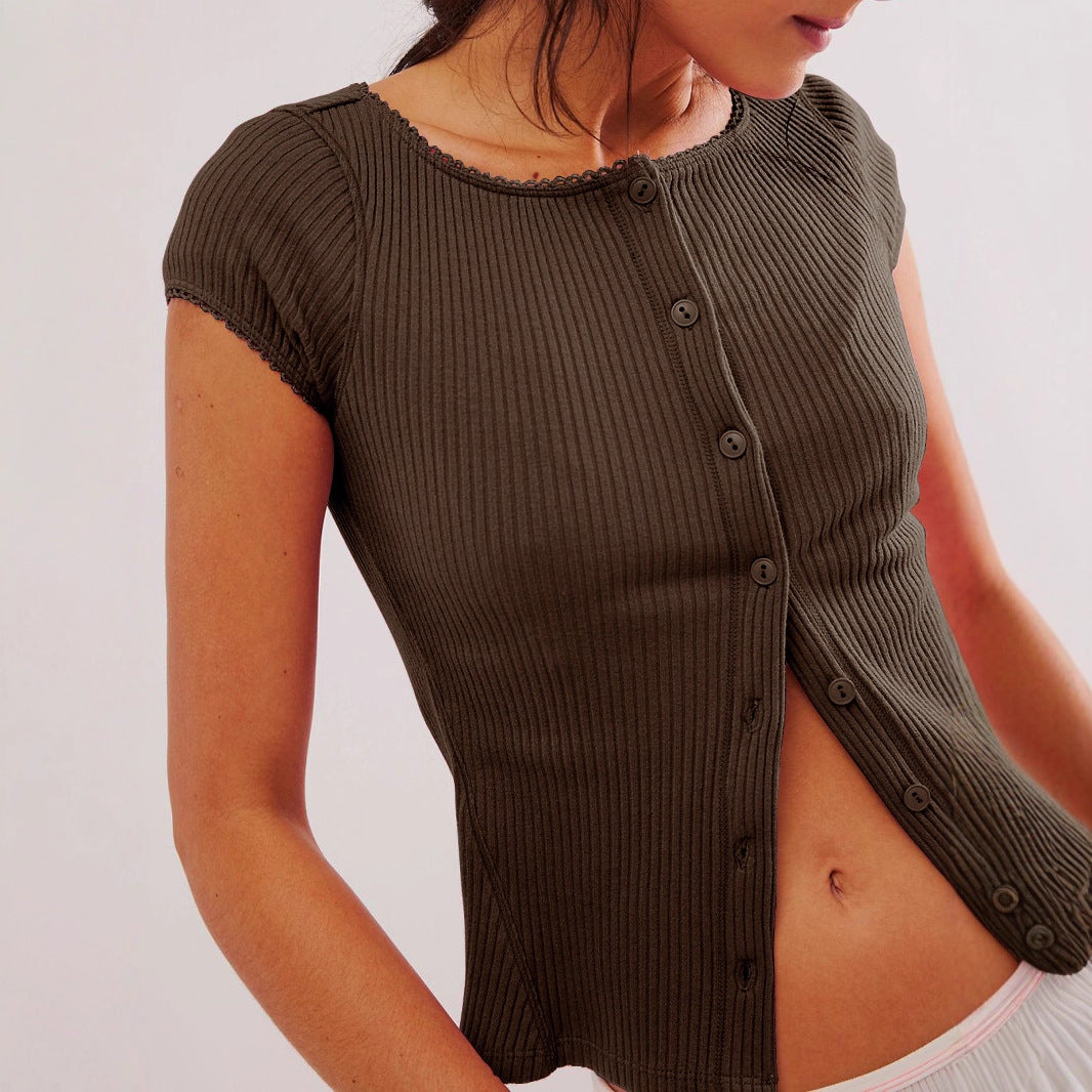 Damen Kurzarm-Polohemd im eleganten Rippenmuster mit Knopfverschluss R&B