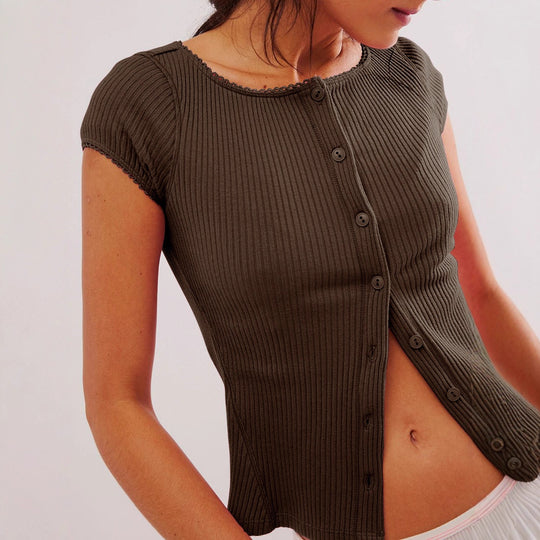 Damen Kurzarm-Polohemd im eleganten Rippenmuster mit Knopfverschluss R&B