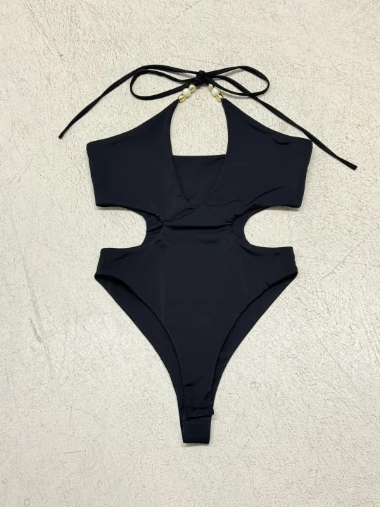 Damen Cut-Out Badeanzug mit Raffungen und verstellbaren Trägern R&B