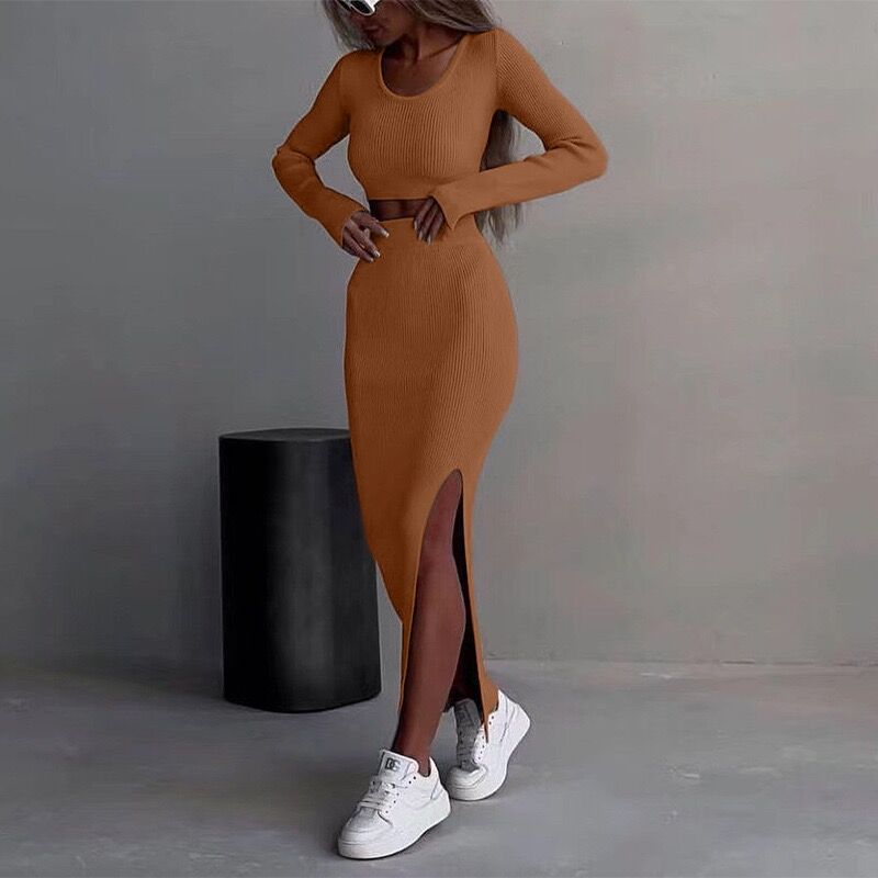 Damen Trendiges Strick-Kleid mit seitlichem Schlitz R&B