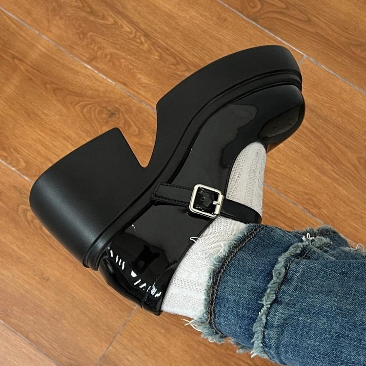 Damen Plateau-Mary Janes mit verstellbarem Riemen und bequemer Sohle R&B