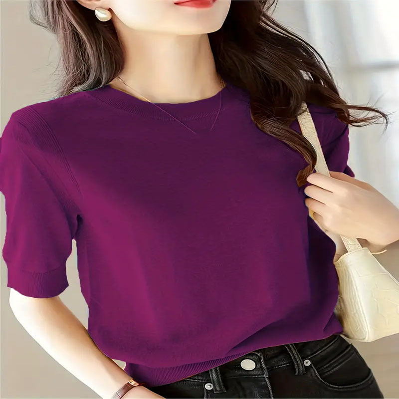 Damen eleganter Kurzarmpullover mit feiner Maschenstruktur und lässigem Schnitt R&B