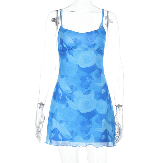 Damen modisches Sommerkleid mit zartem Blumenmuster und verstellbaren Trägern R&B