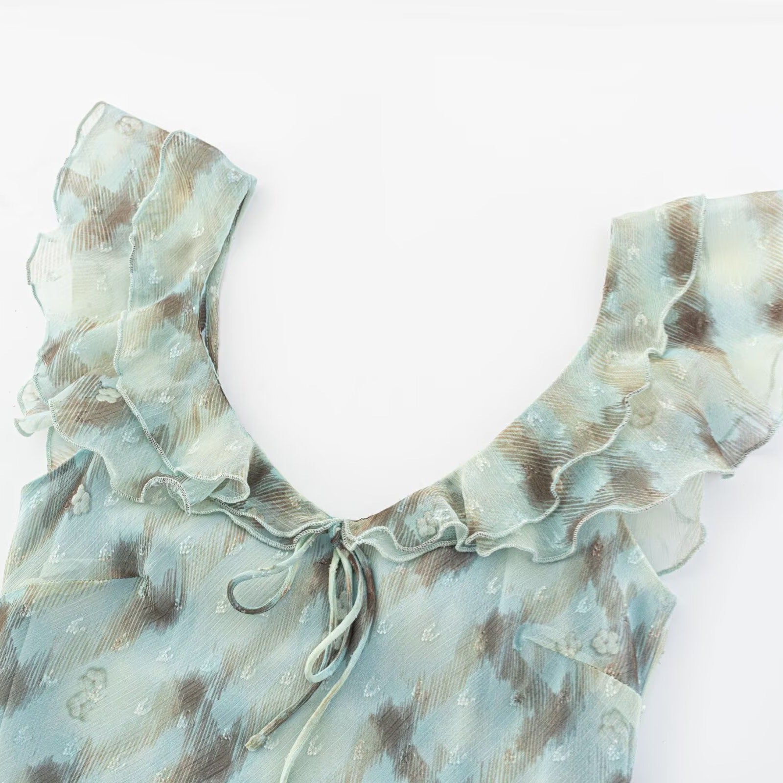 Damen Maxikleid mit feinen Rüschendetails und eleganten BindR&Bändern R&B