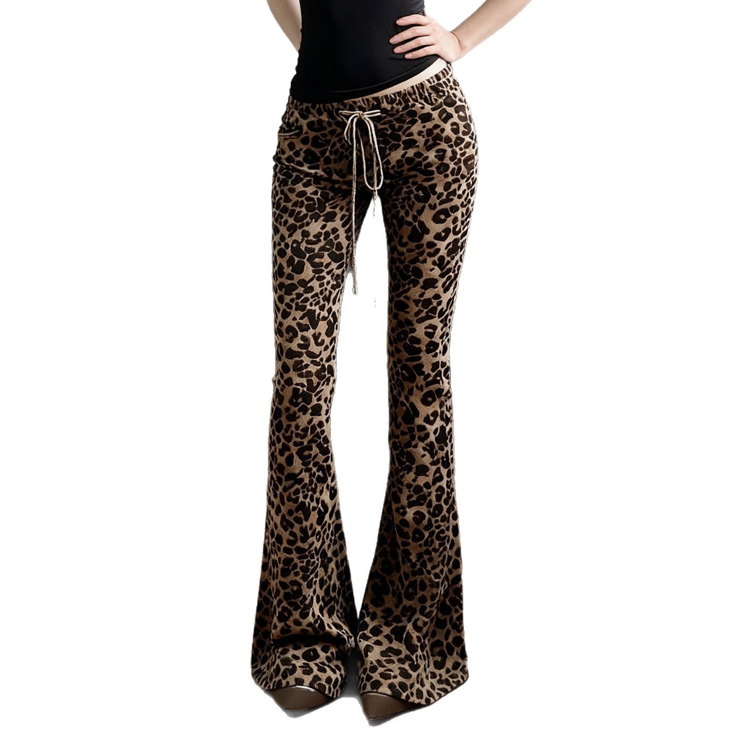 Damen Flared Leopardenmuster Hose R&B