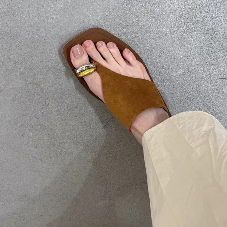 Damen Zehentrenner-Sandalen mit elegantem Goldakzent und rutschfester Sohle R&B