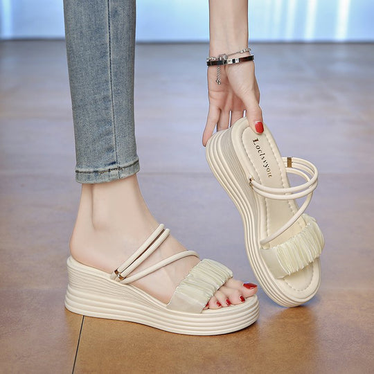 Damen bequeme Wedgesandalen mit modischem Rüschendetail R&B
