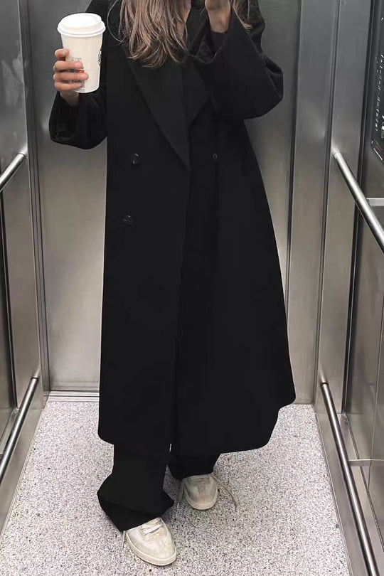 Damen trendiger Wollmantel mit doppelter Knopfreihe und elegantem Schnitt R&B