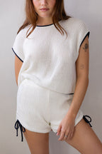 Damen Strickshorts-Set mit kontrastierenden Details und lockerem Schnitt R&B